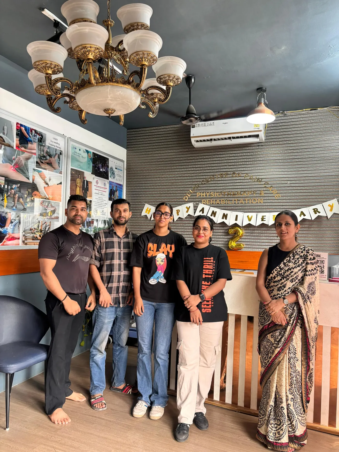 DCPR team celebrating clinic anniversary, Chattarpur Delhi physiotherapy centre